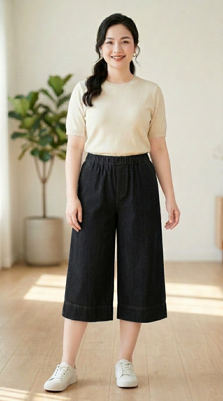QJF066-Jeans Lửng Cạp Chun