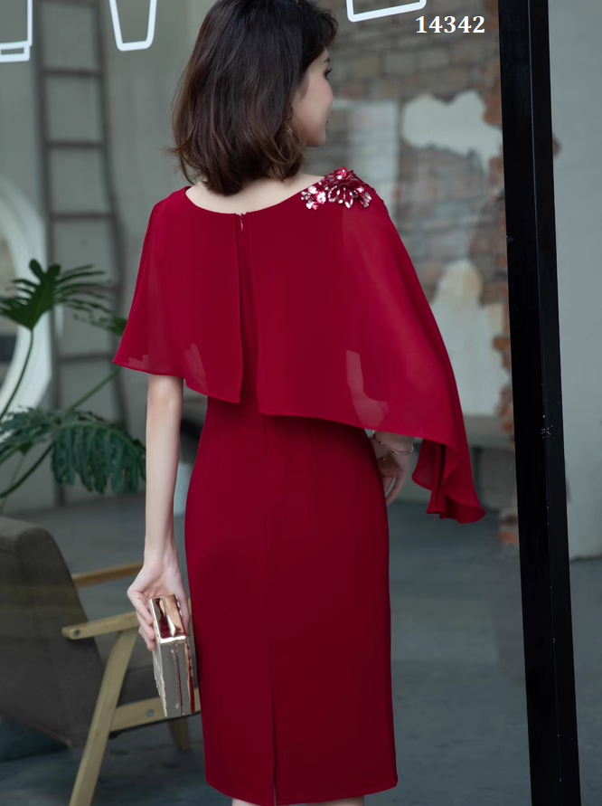 14342-Đầm body suông đỏ vai phối bèo voan (poly, voan)_thumbnail_2