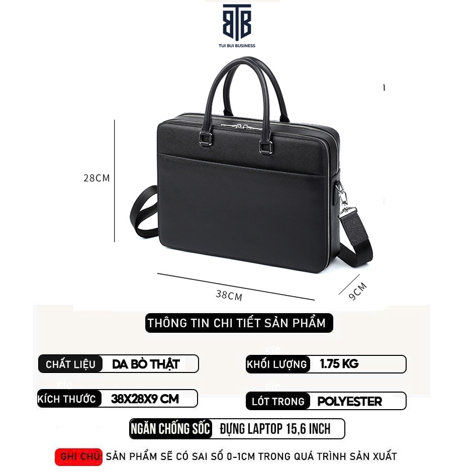 Cặp da bò nam công sở chất liệu da bò Saffiano chống nước, trầy xước đựng máy tính laptop giấy tờ tài liệu A4_thumbnail_3