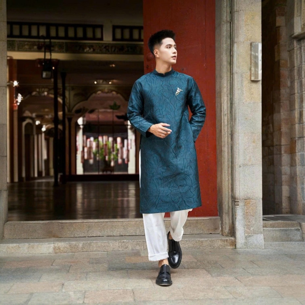 Áo Dài Nam Cách Tân Gấm Vân Dáng Ngắn Khóa Sau N002_thumbnail_3