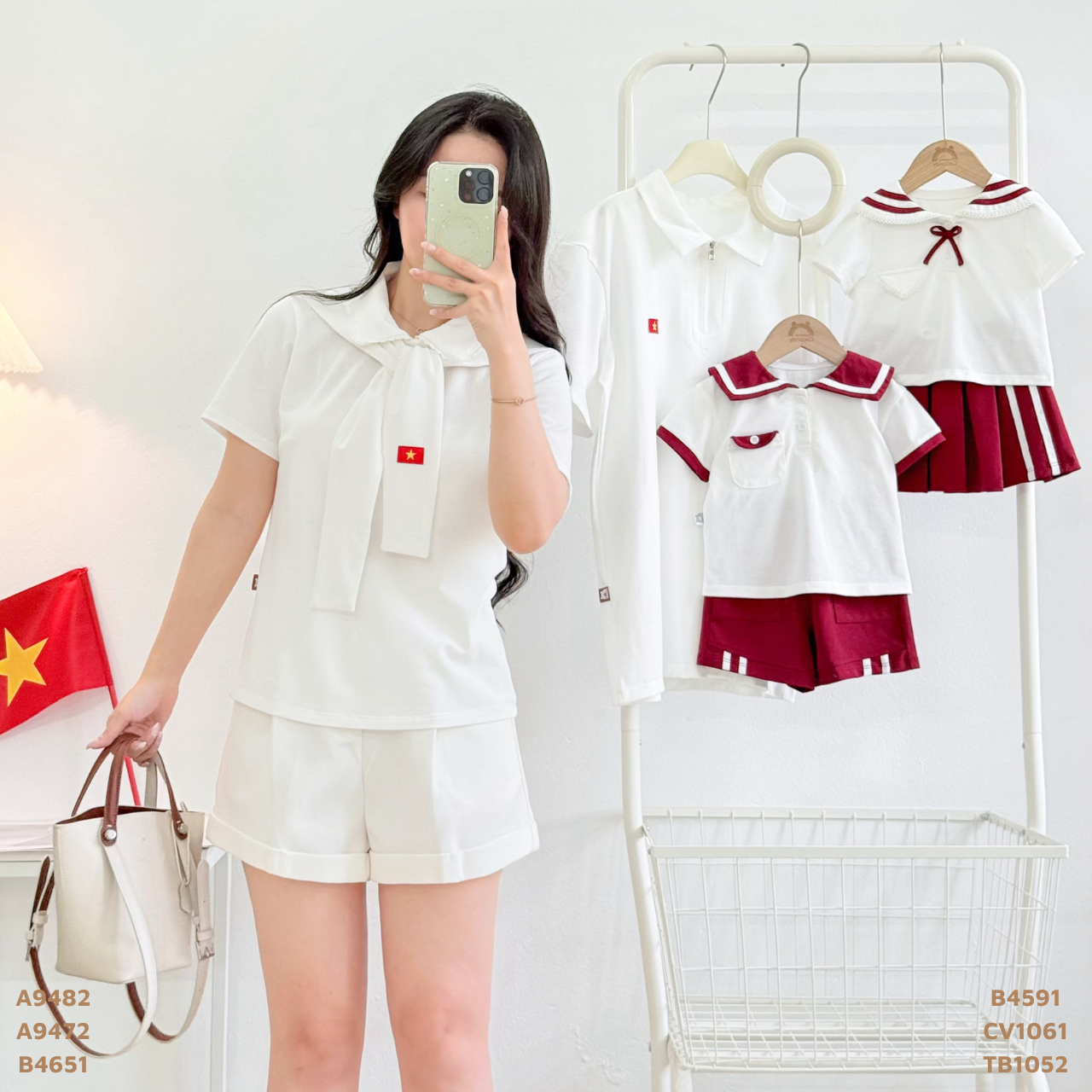 Áo cộc TRẮNG polo cổ sen NỮ