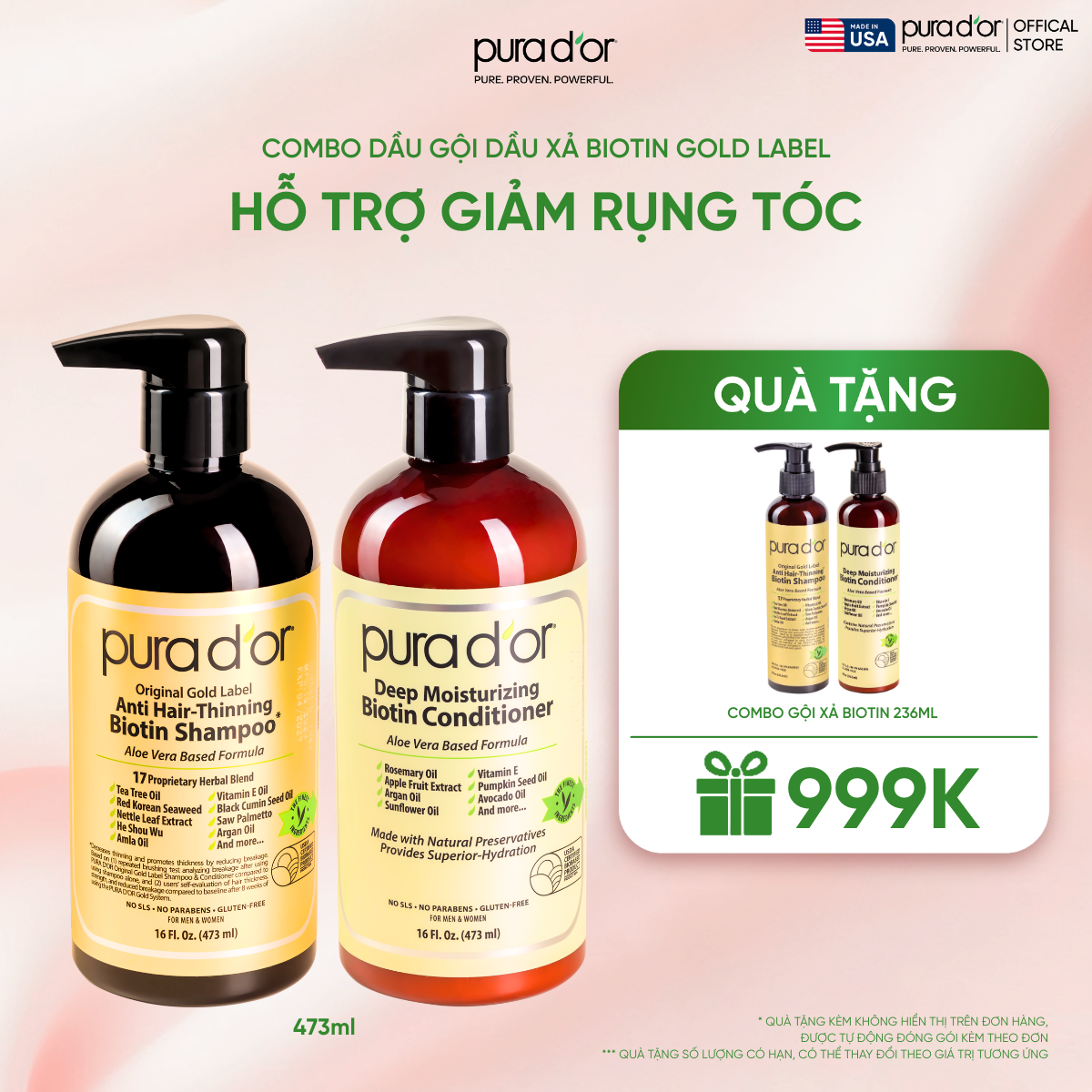 Combo Gội - Xả Biotin Pura D'or Original Gold Label & Deep Moisturizing Chăm Sóc Da Đầu, Dưỡng Ẩm Chuyên Sâu 473ml_thumbnail_0