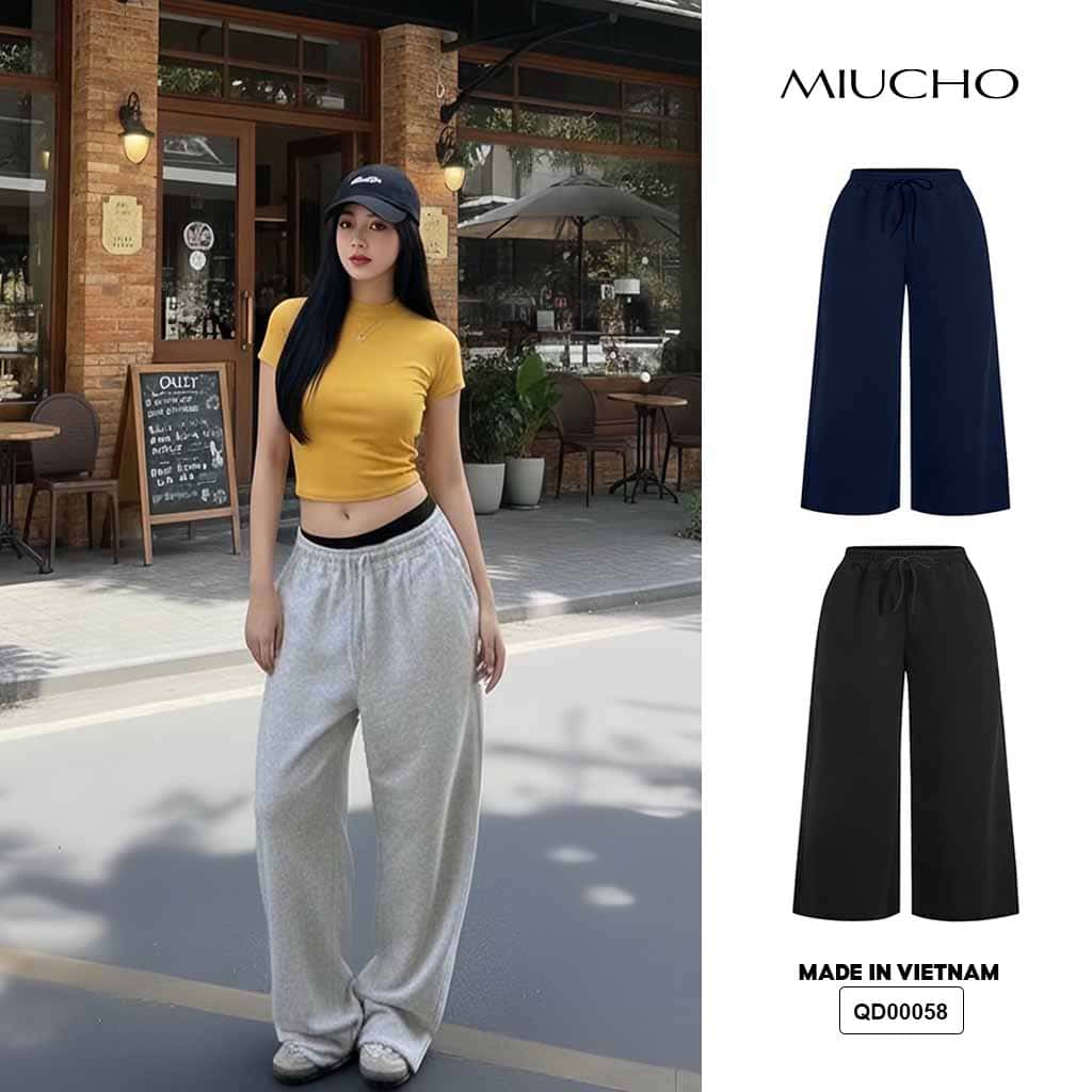 Quần dài unisex Miucho ống rộng vải nỉ 2 da dày dặn thoáng mát QD00058