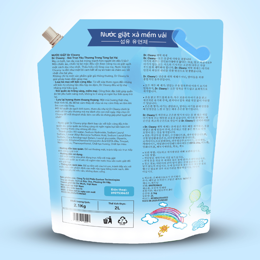 Nước Giặt Xả Cho Bé Dr. Cleany 2kg - Dịu Nhẹ, An Toàn Cho Da Nhạy Cảm