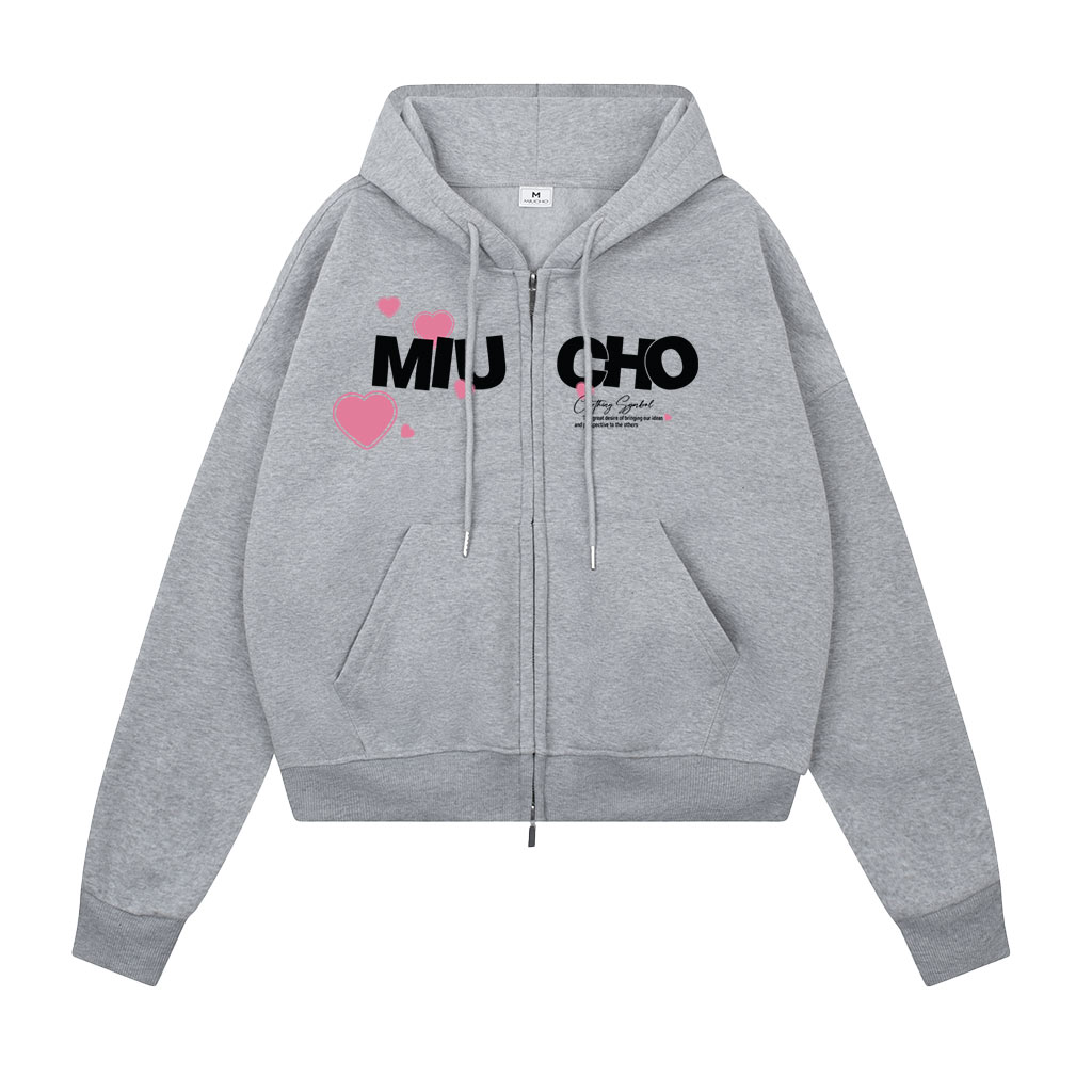 Áo hoodie zip local brand form boxy HXD1565 Miucho vải nỉ bông dày dặn khóa kéo mũ rộng in mix_thumbnail_4