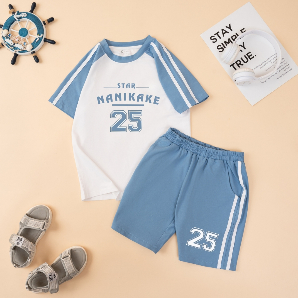 Đồ bộ bé trai phối viền in chữ  'Nanikake 25' - Loza BF421