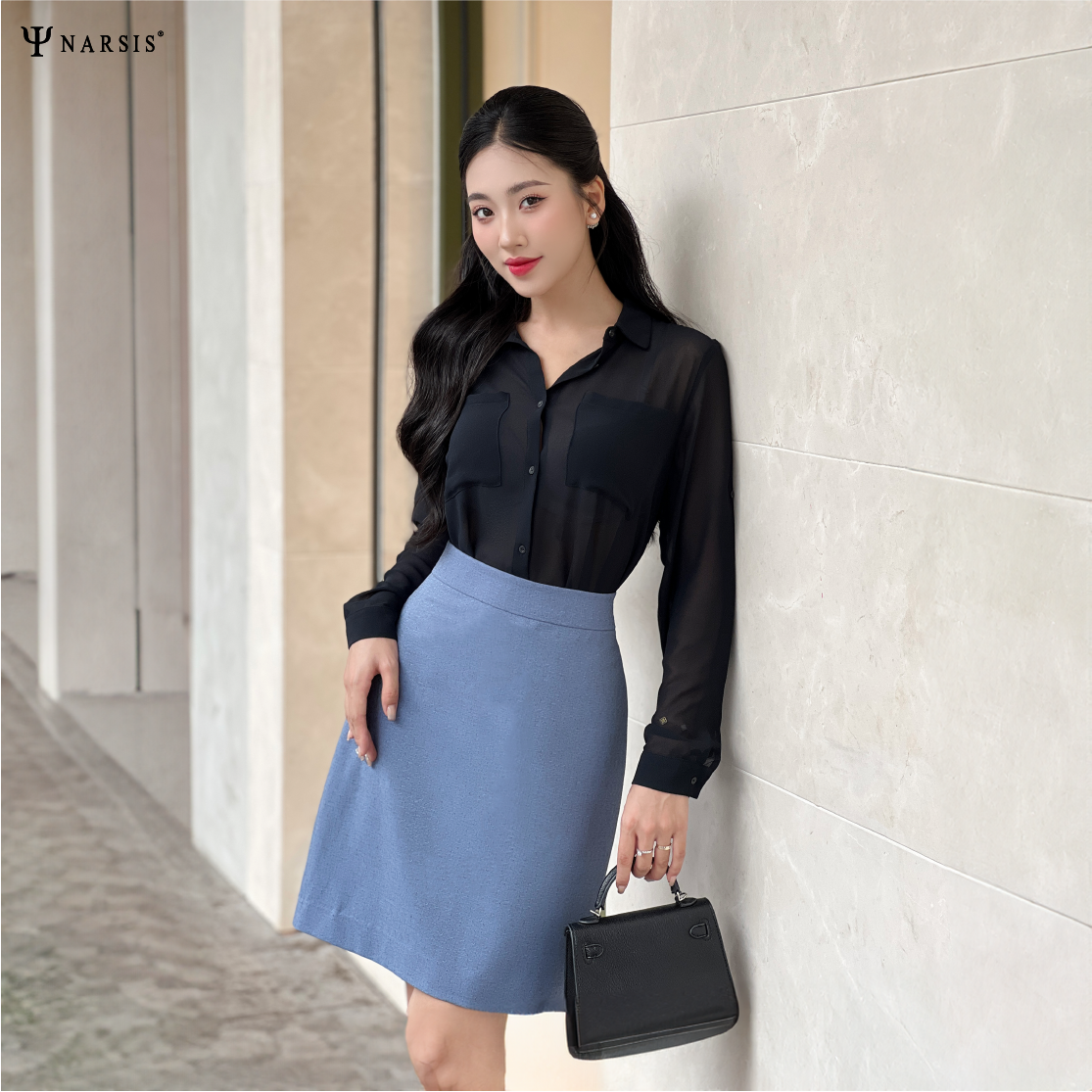 ÁO SƠ MI VOAN ĐEN NỮ L0002 NARSIS CHẤT LIỆU THOÁNG MÁT, DỄ CHỊU, THOẢI MÁI CẢ NGÀY, DỄ VẬN ĐỘNG_thumbnail_3