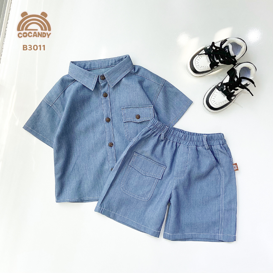 Bộ cộc jean XANH túi ngực cúc_thumbnail_0