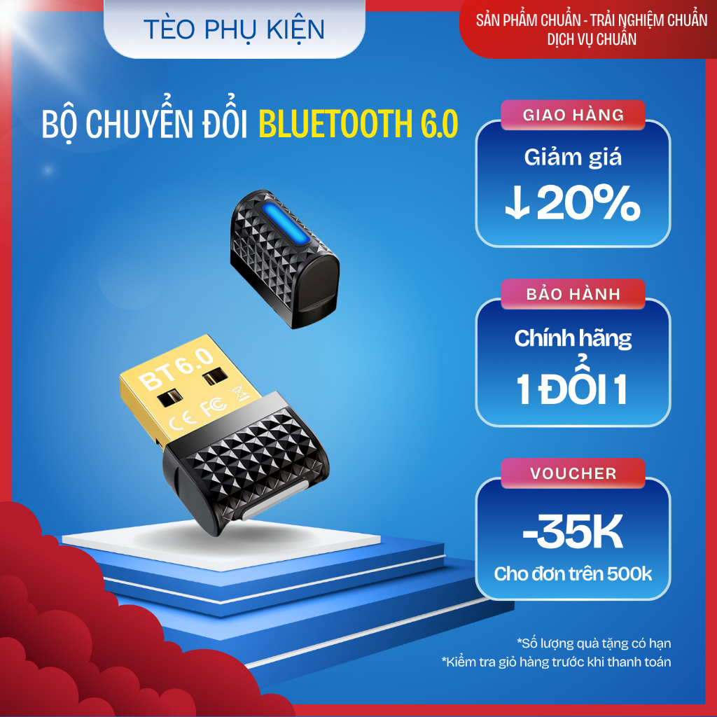 Bộ chuyển đổi Bluetooth 6.0 không cần trình điều khiển cho máy tính để bàn