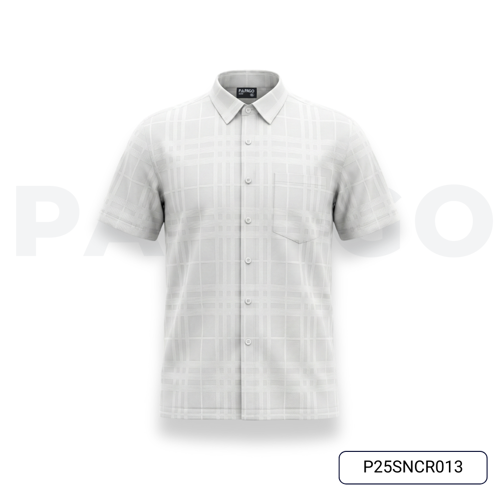 Áo sơ mi nam trung niên PAPAGO họa tiết caro tay ngắn lai ngang form rộng - P25SNCR013