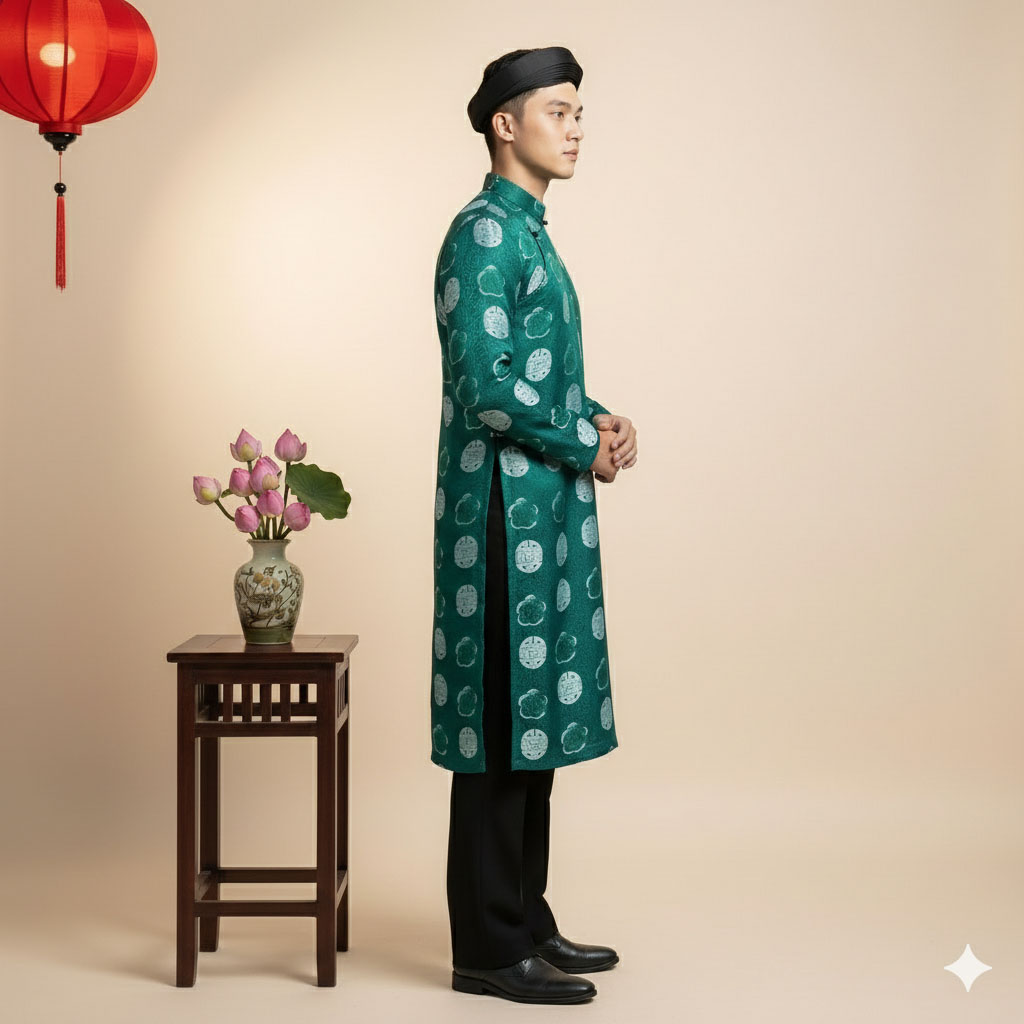 Áo Dài Nam Cách Tân Gấm Họa Tiết Hỷ Big Size Form Rộng – NA25-03_thumbnail_5