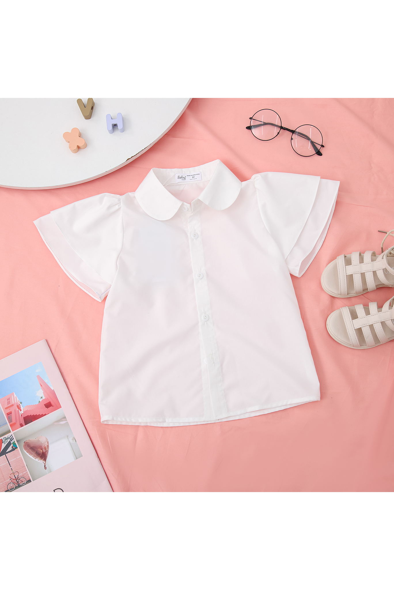 Áo sơ mi tay hai tầng bé gái