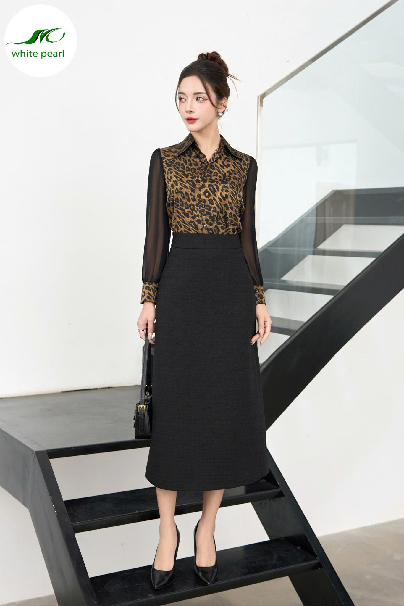  Áo cổ đức tay dài Thời Trang Công Sở Cao Cấp White Pearl