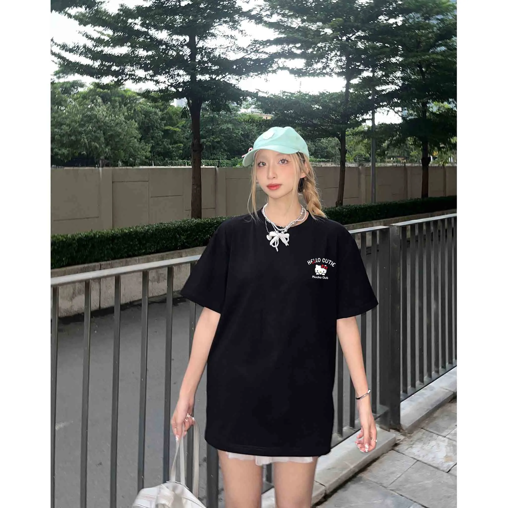 Áo thun nữ form rộng Miucho cotton co giãn 2 chiều thoáng mát cổ tròn HELLO CUTIE in mix 2687_thumbnail_4