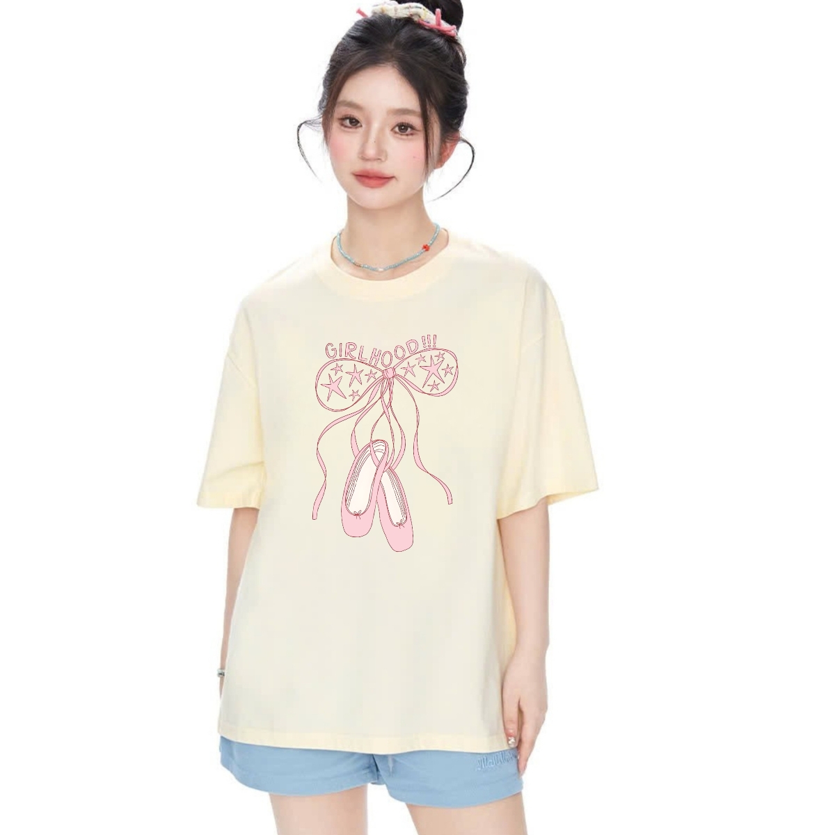Áo thun unisex UX30-1172 nơ ballet hồng GIRLHOOD dáng oversized local brand WETEE_thumbnail_2