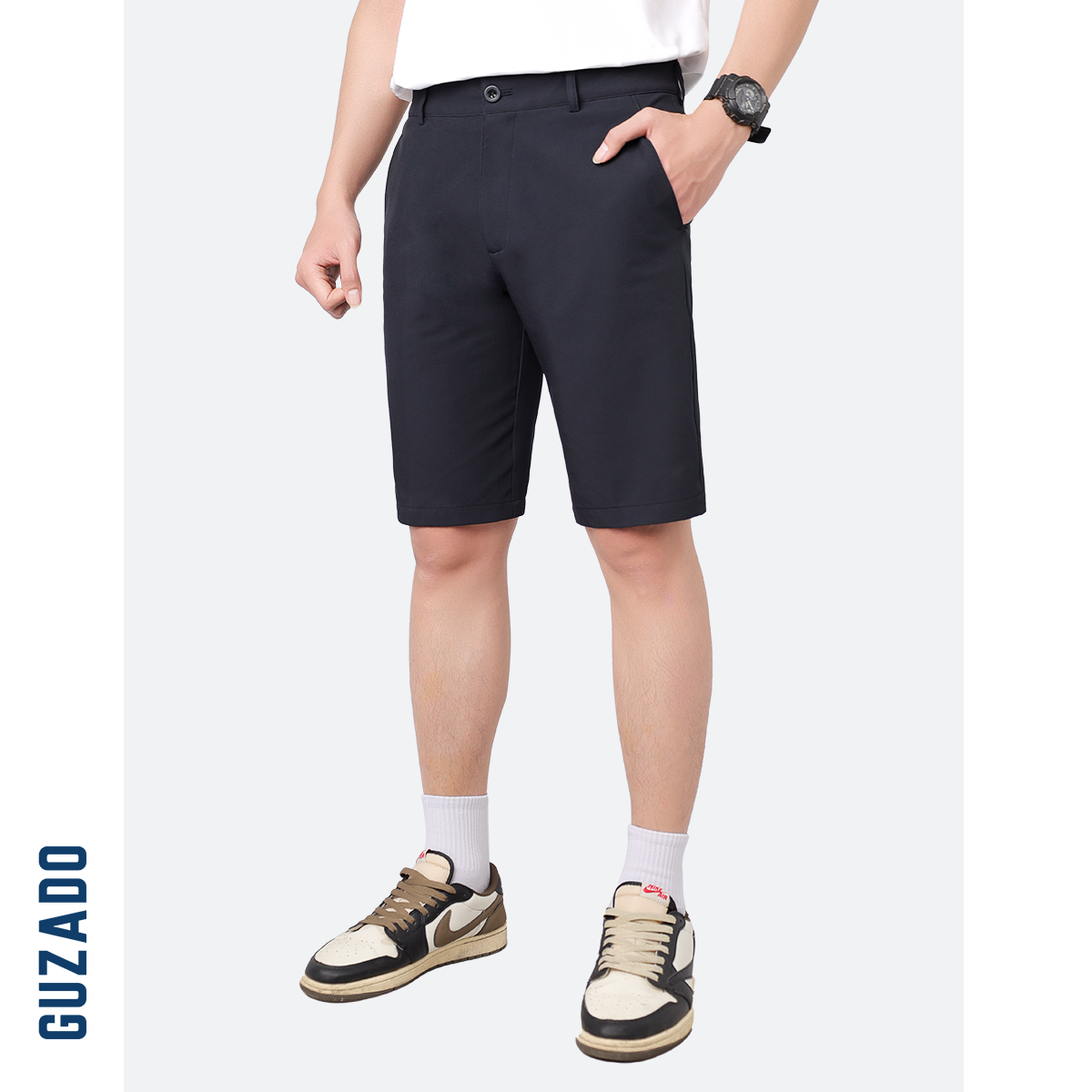 Quần Short Tây Âu Nam GUZADO Kaki Giữ Form Cạp Cúc GSR15_thumbnail_1