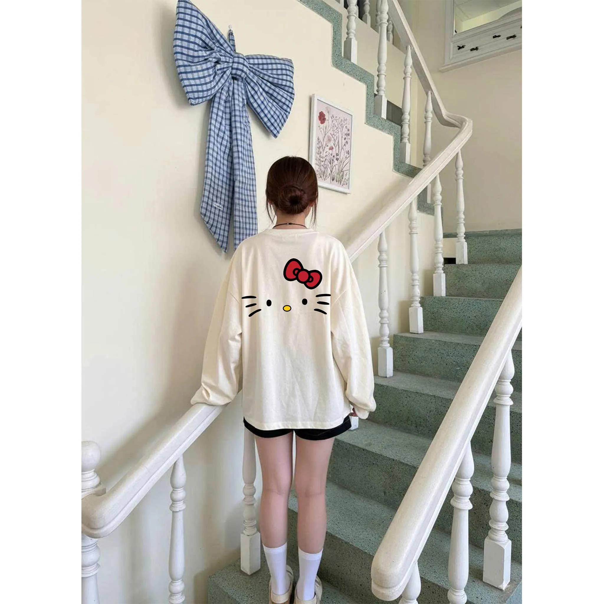 Áo thun boxy tay dài kitty dễ thương 2645 Miucho vải cotton 2c thoáng mát cổ tròn in mix_thumbnail_6