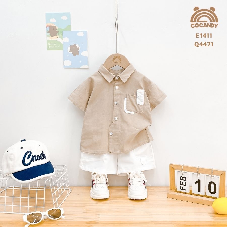 Áo cộc sơ mi NÂU phối túi kiểu phong cách_thumbnail_1