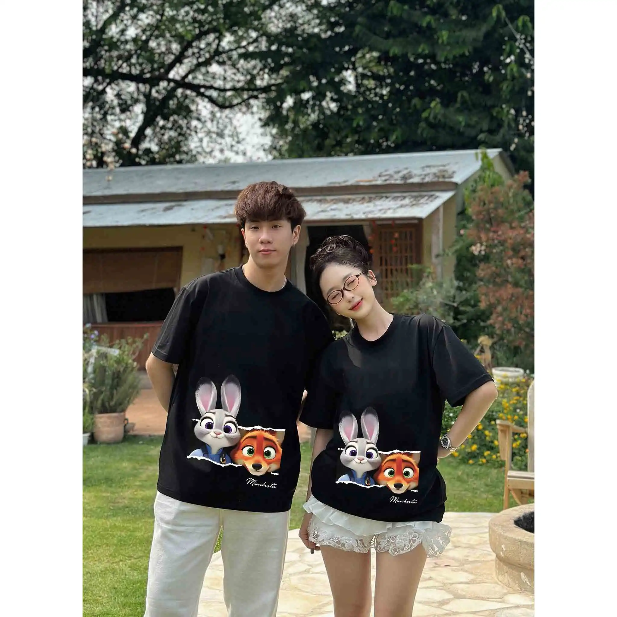 Áo thun couple form rộng Miucho vải cotton thoáng mát dày dặn hoạt hình Zootopia 2813_thumbnail_3