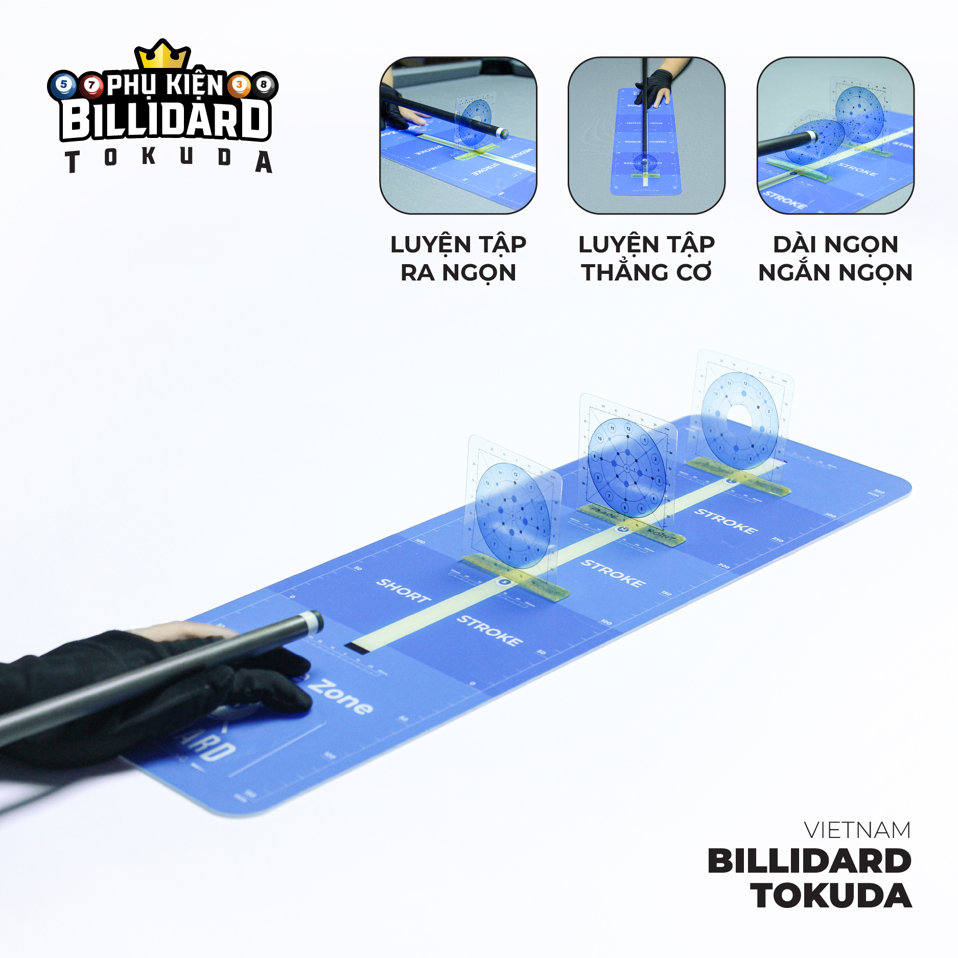 Dụng Cụ Luyện Tập Ra Ngọn Bida - Đo Thẳng cơ - Tập luyện Cầu Tay Ngắn, Vừa & Dài cải thiện độ chính xác khi ra ngọn Bida