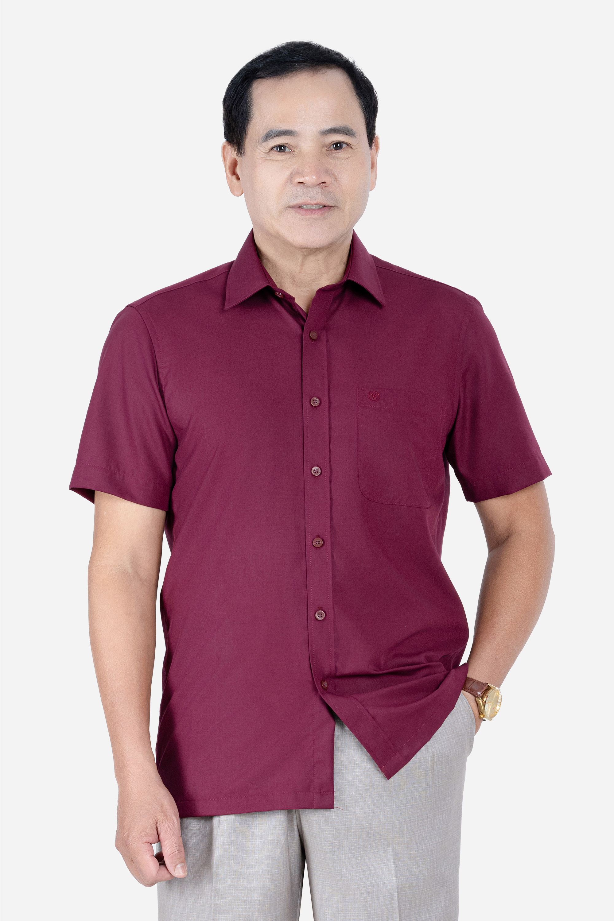 Sơ Mi Trơn Cộc Tay Nam Trung Niên Chất Liệu Cotton Nhập Khẩu Màu Trắng_thumbnail_40