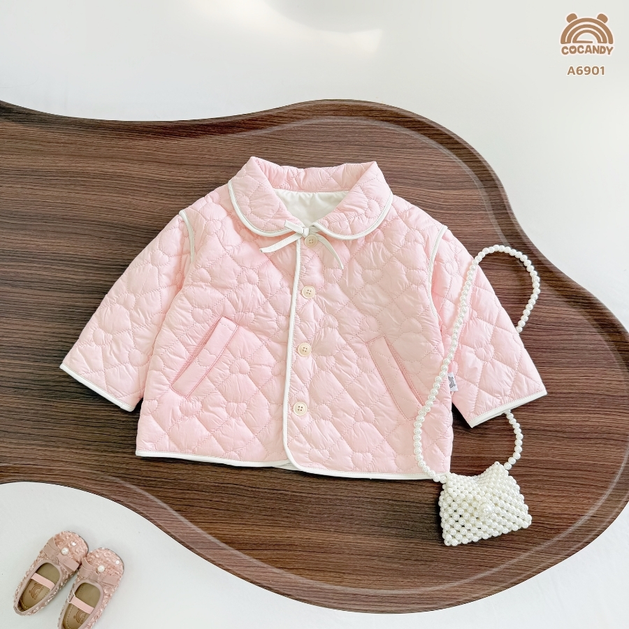 Áo khoác HỒNG cổ sen phối BE