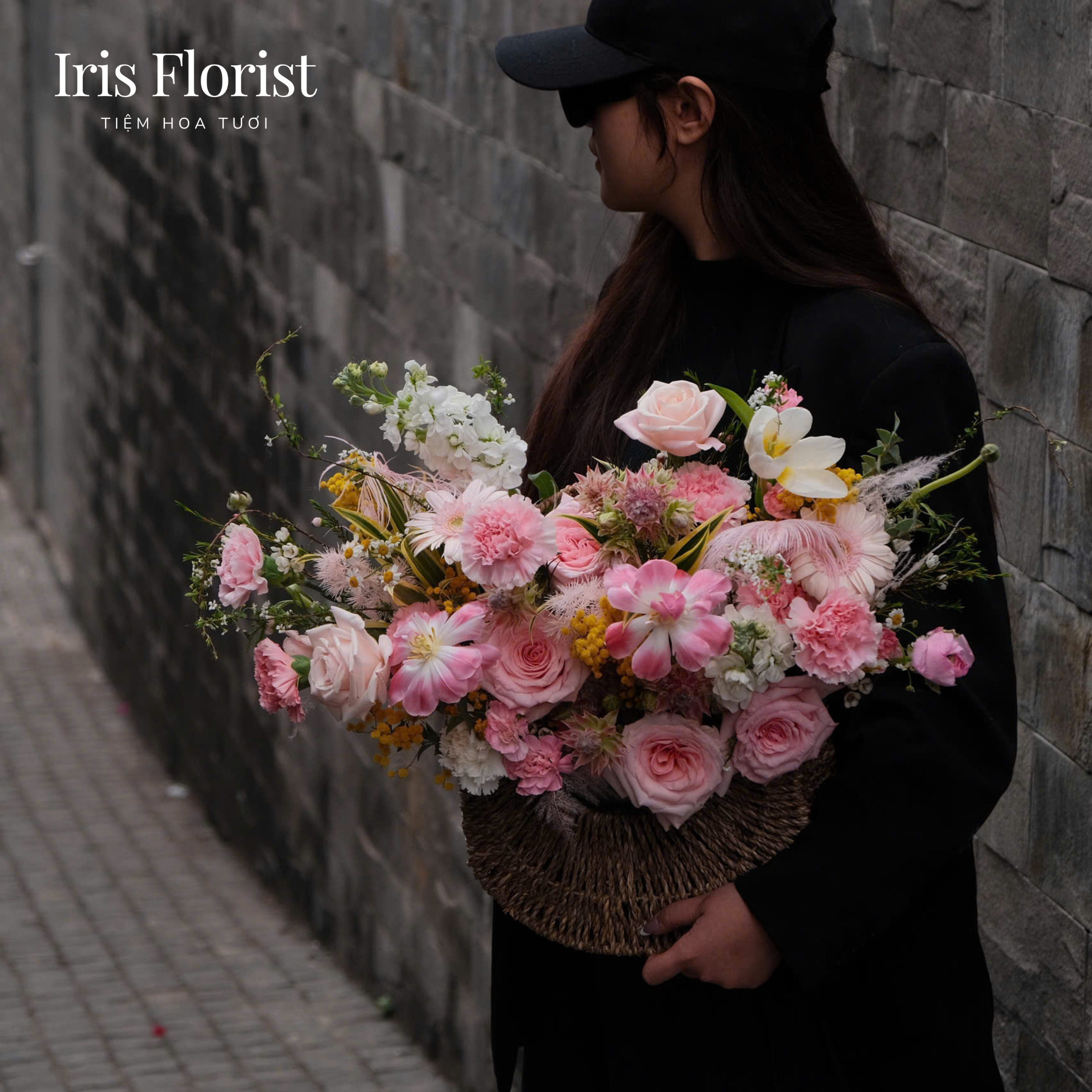 Pink Blossom Basket - Giỏ hoa bán nguyệt - Tone hồng mix
