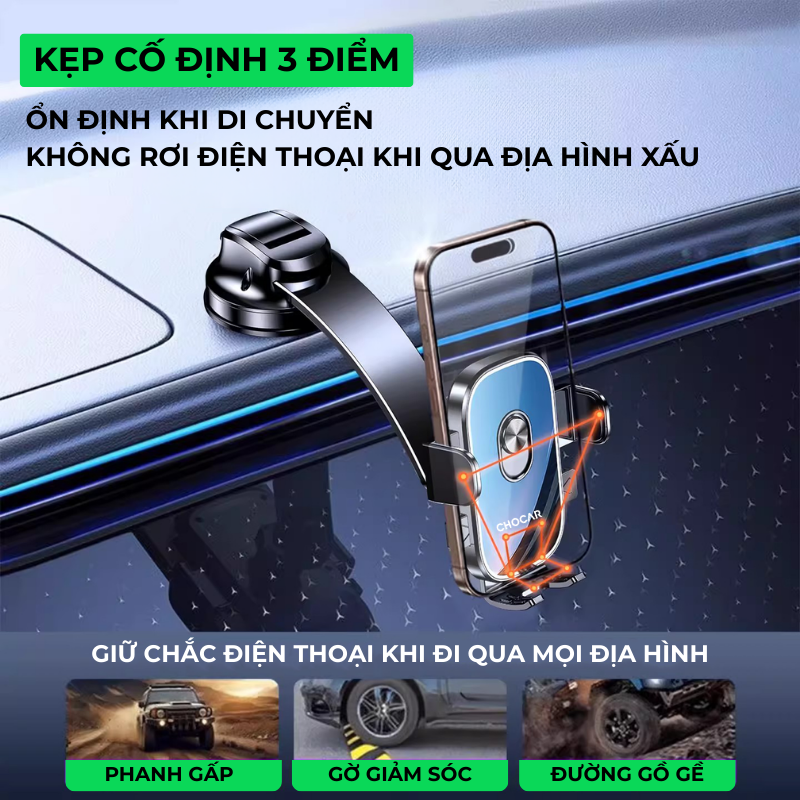 Giá Đỡ Điện Thoại Trên Ô Tô CHOCAR XP12, Hợp Kim Dẻo Uốn cong Linh Hoạt, Bám Chắc, Xoay 360 Độ, Gắn Trên Mọi Bề Mặt Taplo, Kính Lái