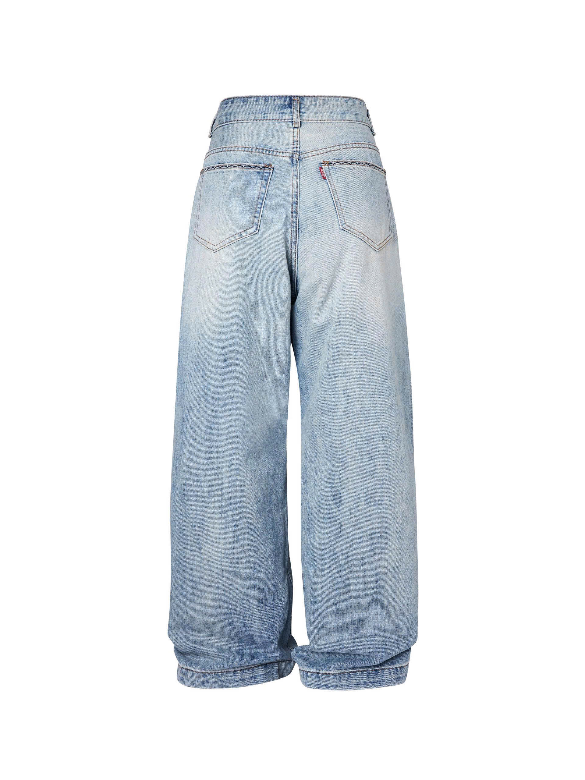 BIGSIZE-Quần jean suông phối ren T-QJ392