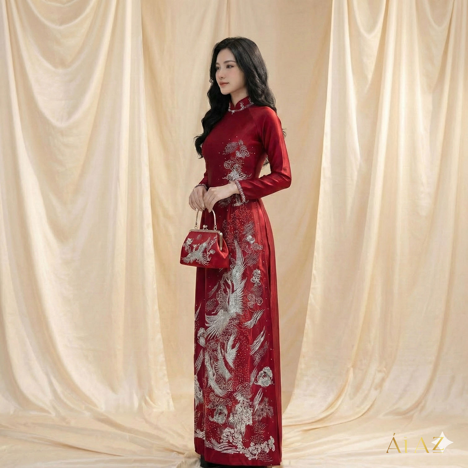 Áo Dài Mẹ Cô Dâu Chú Rể Thêu Kết Phượng Vũ - Đỏ Đô - Chất Ruby Sang Trọng Quyền Quý AM25-04