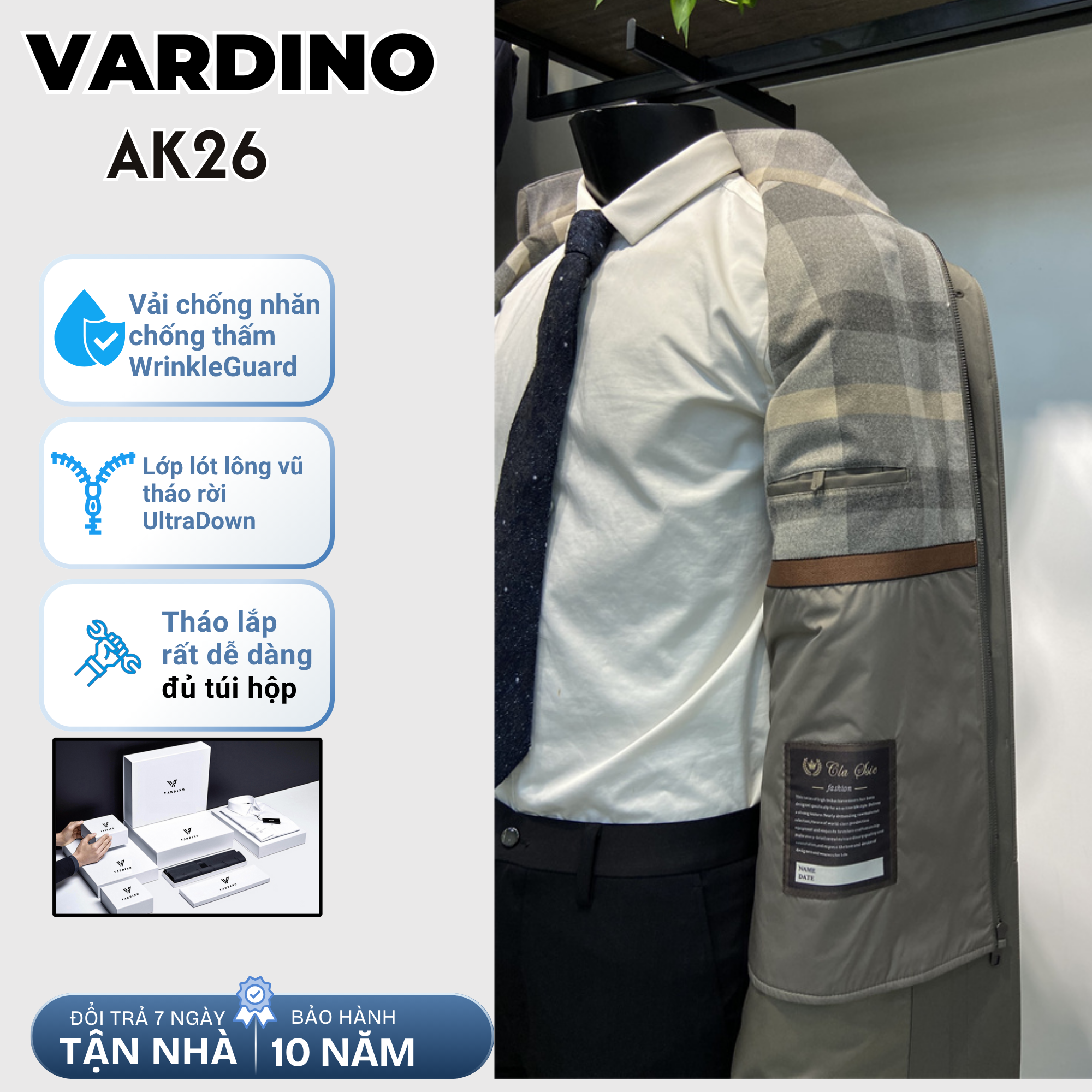 Áo khoác mangto nam công sở Vardino AK26 lót lông vũ tháo rời_thumbnail_2