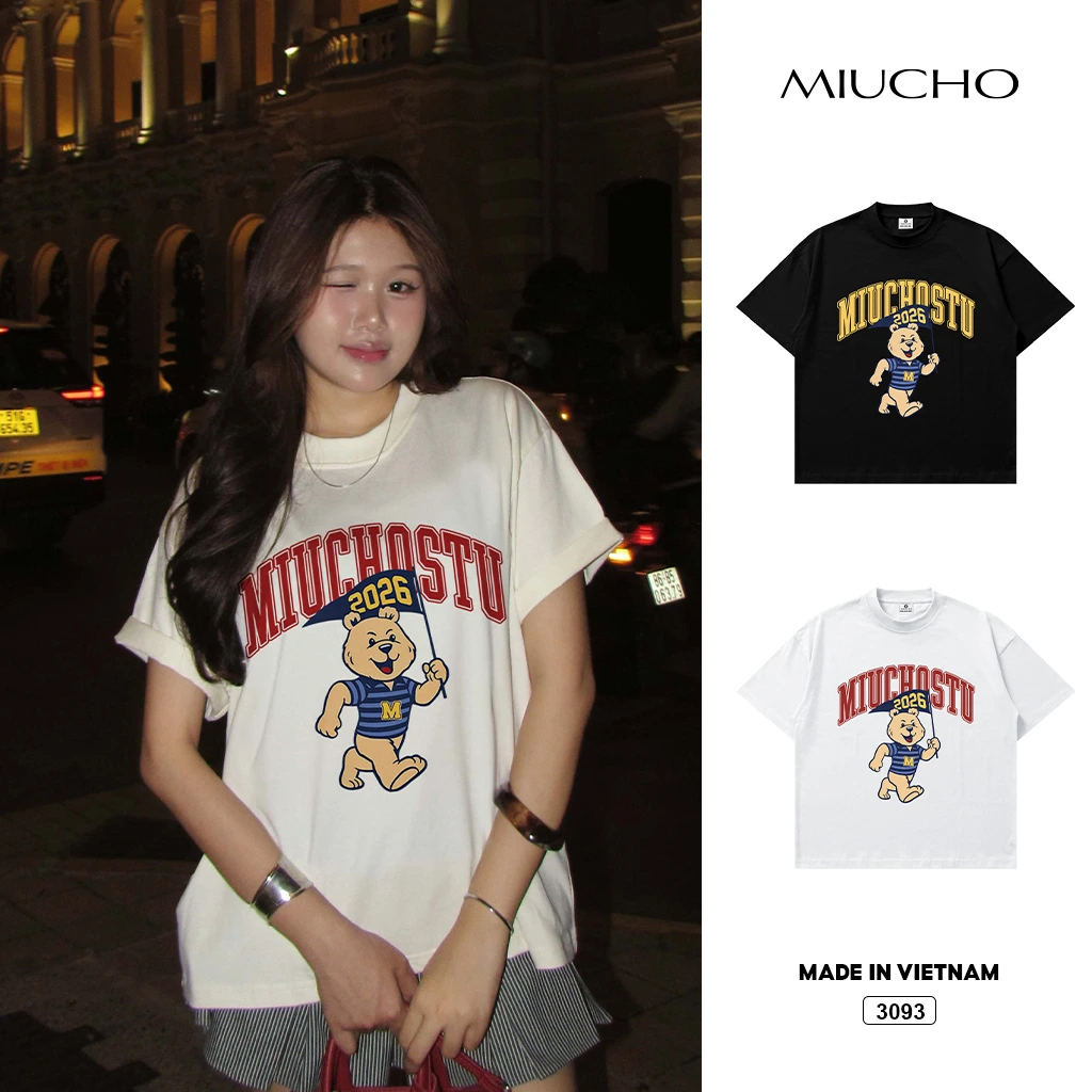 Áo thun boxy nam nữ Miucho Gấu Teddy 3093