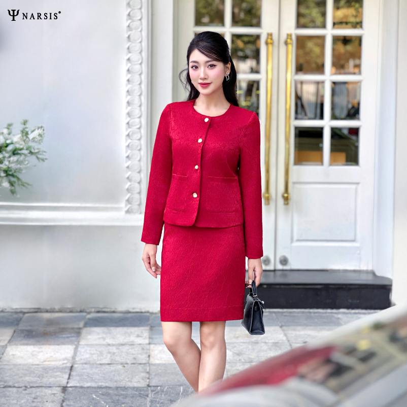 Áo Gấm Xốp Narsis L24035 Màu Đỏ Mận, Tay Dài, Thiết Kế Đệm Vai Nhẹ, Sang Trọng, Thanh Lịch_thumbnail_4
