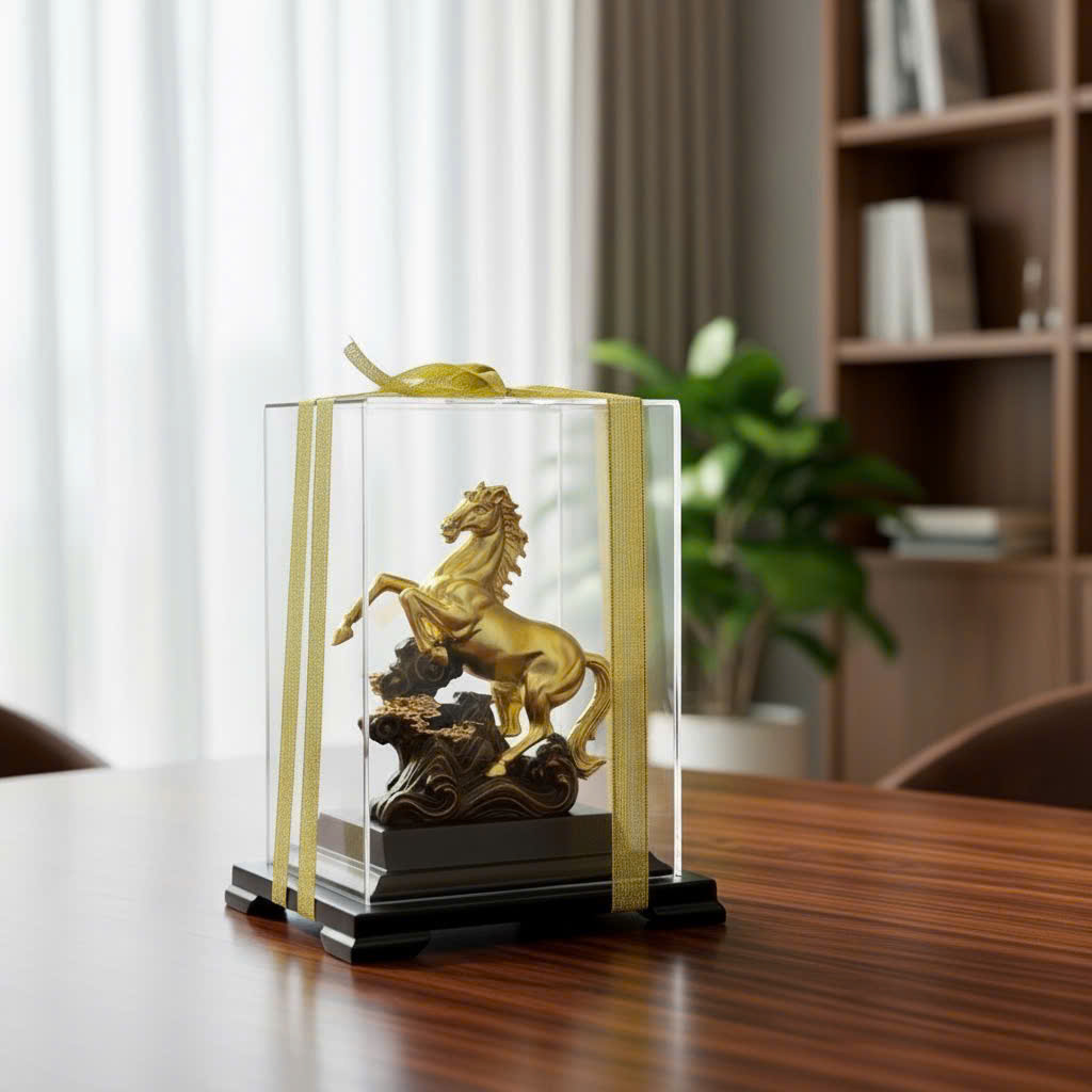 Tượng ngựa mã đáo thành công dát vàng 9999 KT 17cmx13cmx22cm_thumbnail_1