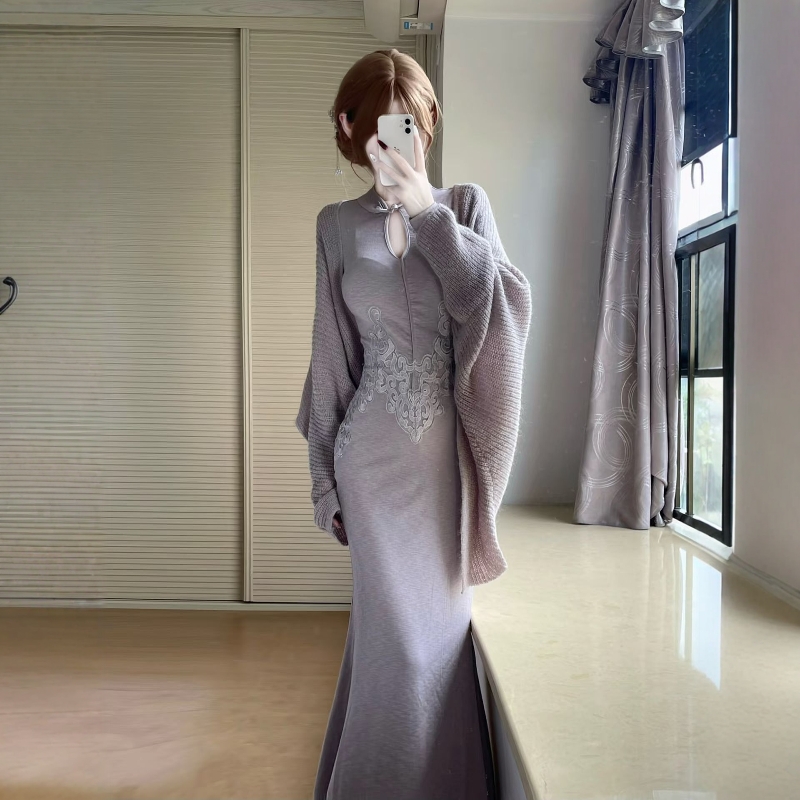 Set Đầm Dài Ôm & Áo Choàng Dệt Kim_thumbnail_3