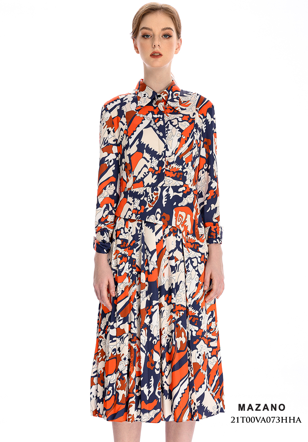 Đầm Họa Tiết Thắt Đai Xếp Ly Hiện Đại