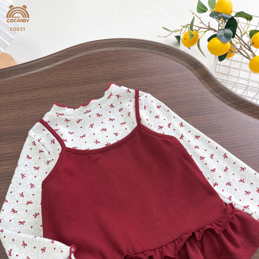 Set áo dài ĐỎ yếm hoa nhí cổ viền bèo_thumbnail_2