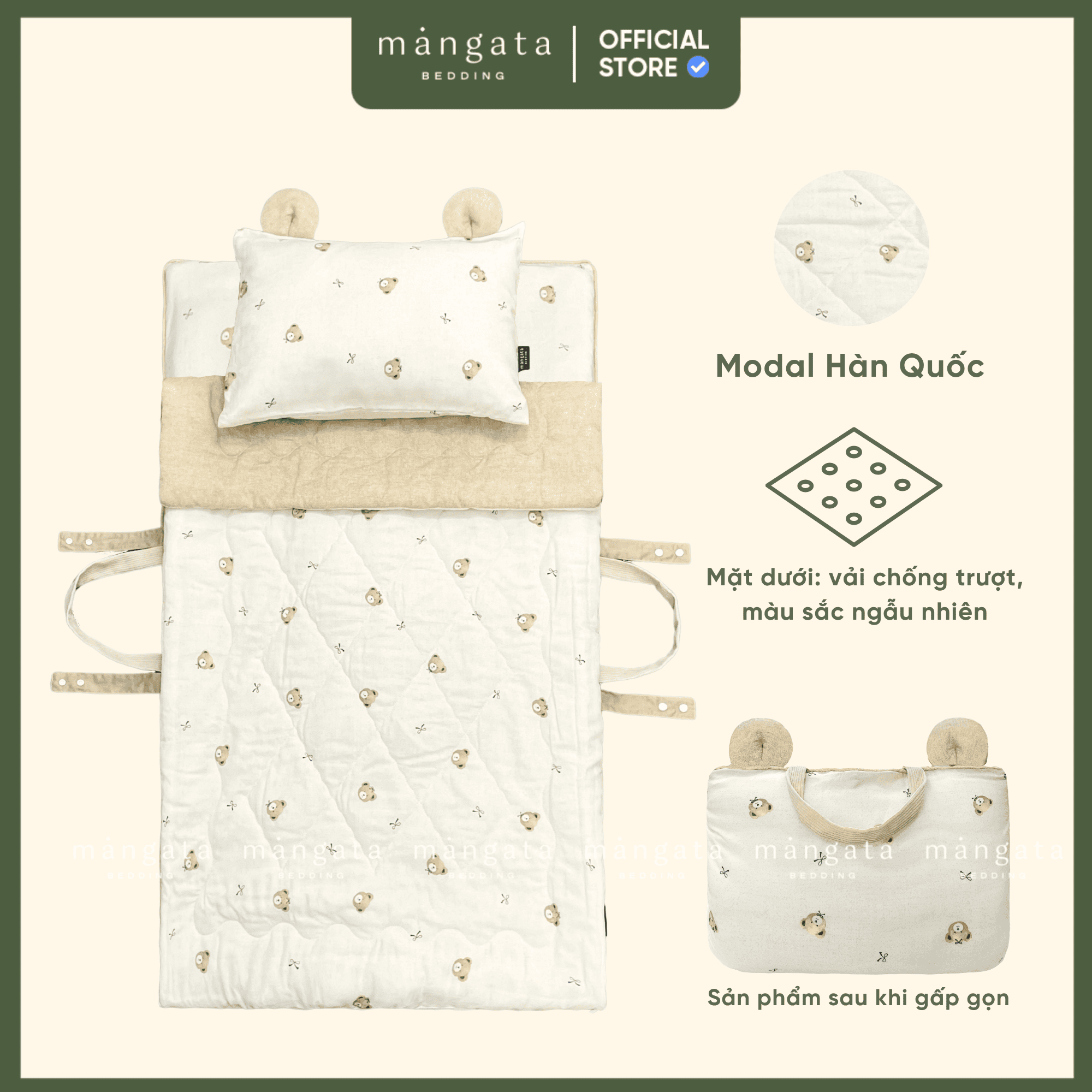 Mẫu Gấu nơ - Bộ chăn gối gấp gọn đi học