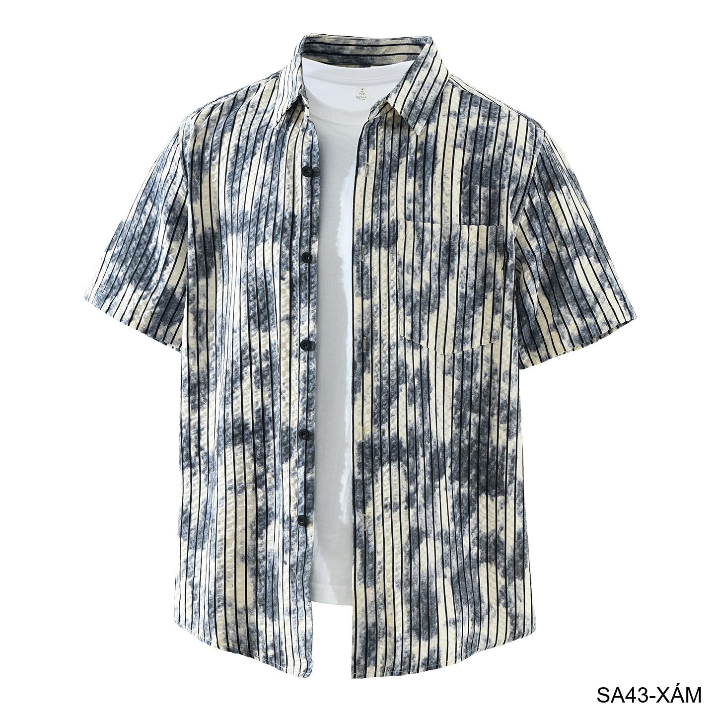SA43 - Áo sơ mi nam tay ngắn sọc dọc phong cách streetwear, chất cotton thoáng mát, dáng rộng thoải mái