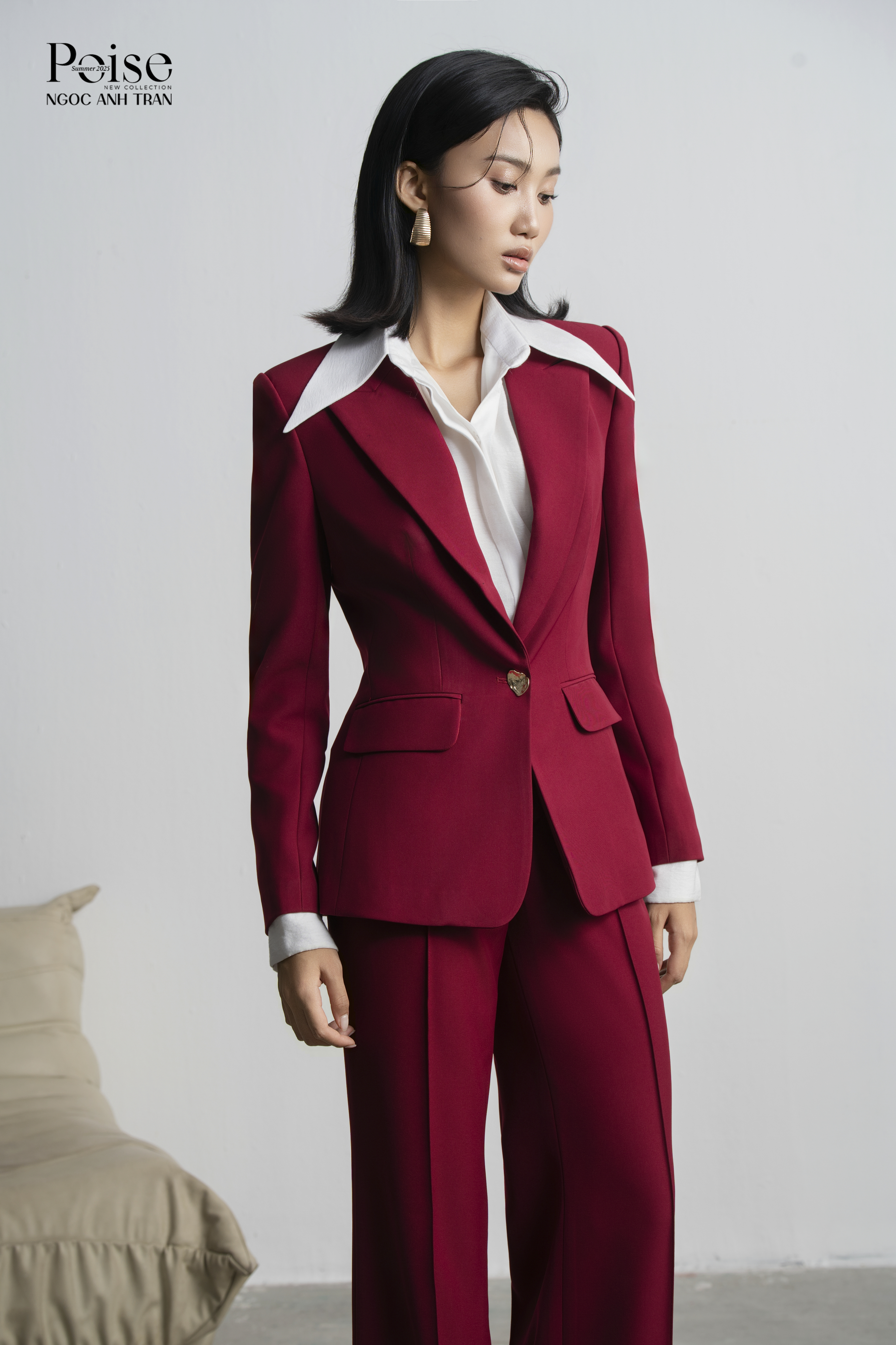 Set V044 - Set áo vest hồng maroon luxury phối quần ống loe cùng màu_thumbnail_2