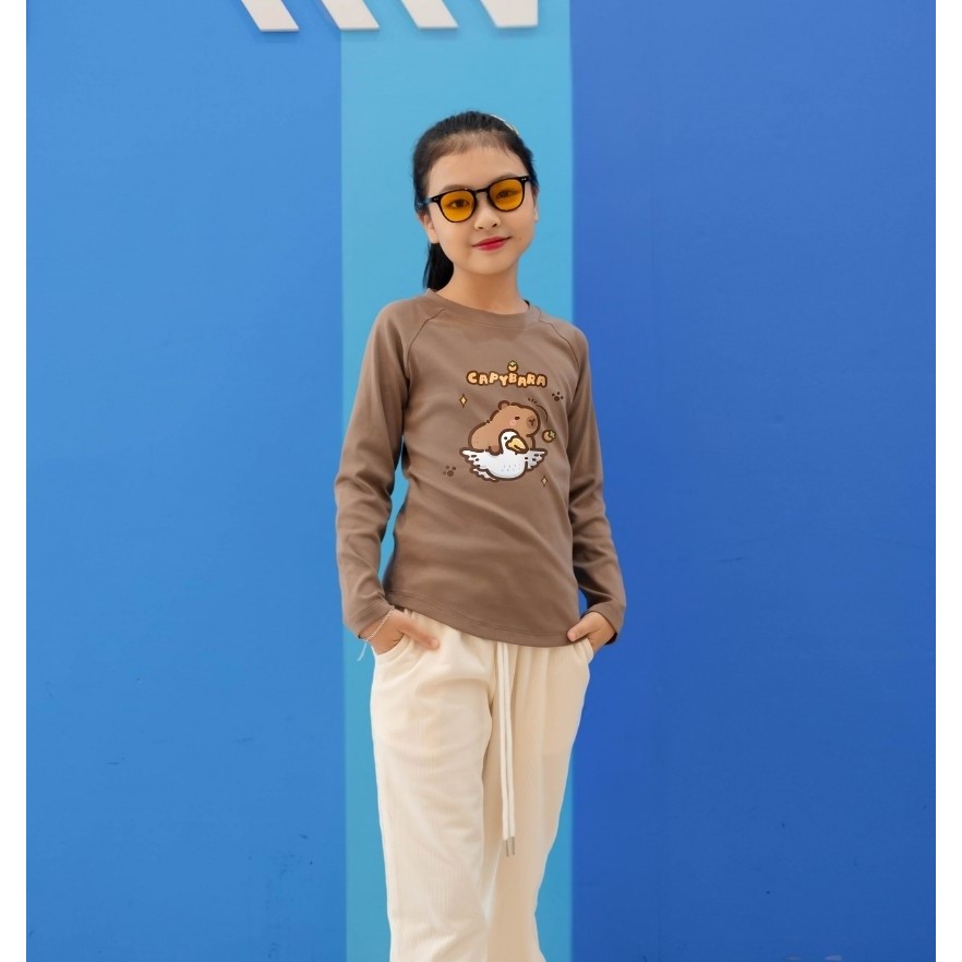 Áo dài tay bé gái cổ tròn in hình Capypara  - Áo thu đông bé gái Loza Kids ON2807_thumbnail_3