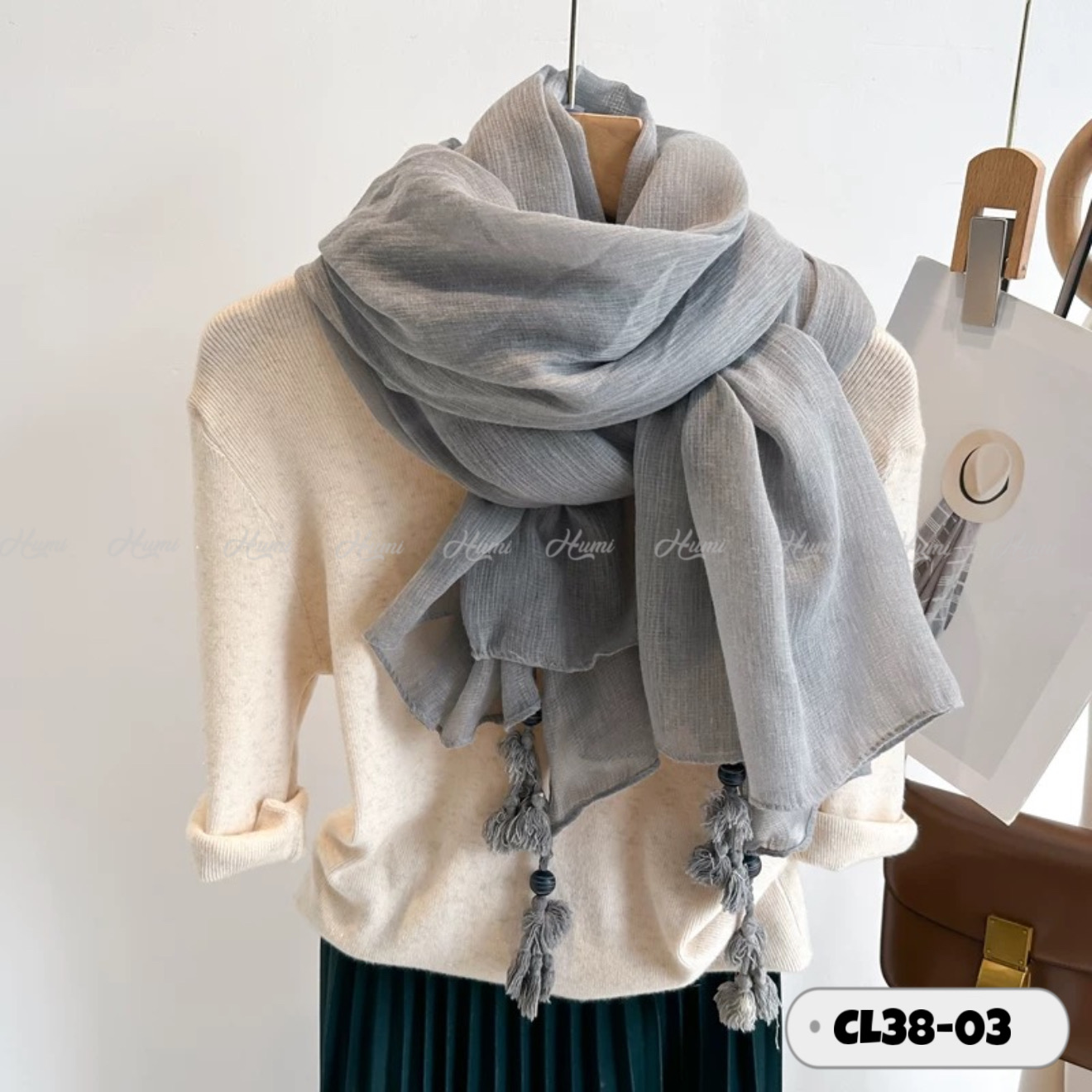 KHĂN CHOÀNG COTTON PHA LANH (CL38-03 Ghi)