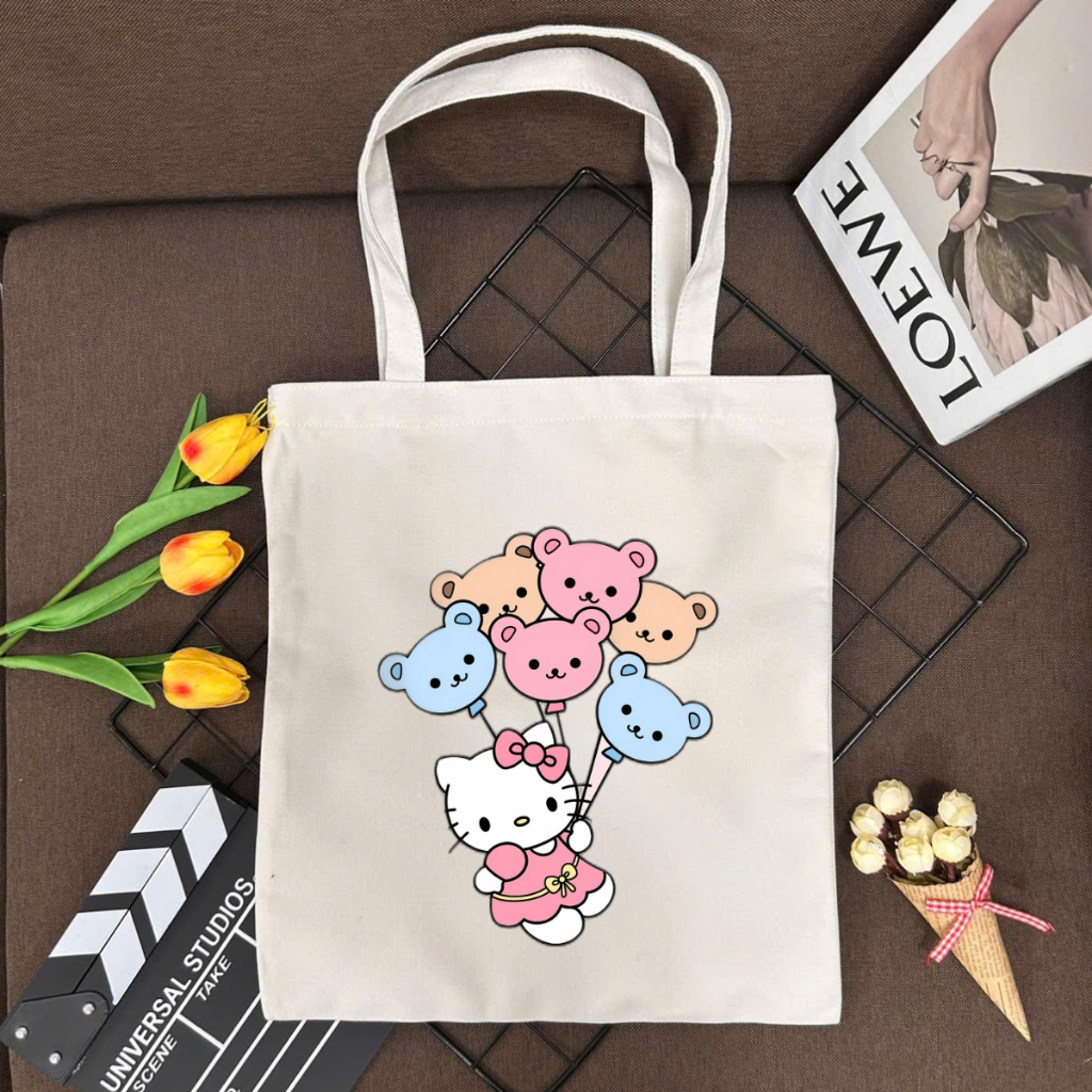 Túi tote vải canvas đeo vai hình HELLO KITTY dễ thương, có khóa kéo và ngăn phụ - WTU03_thumbnail_19