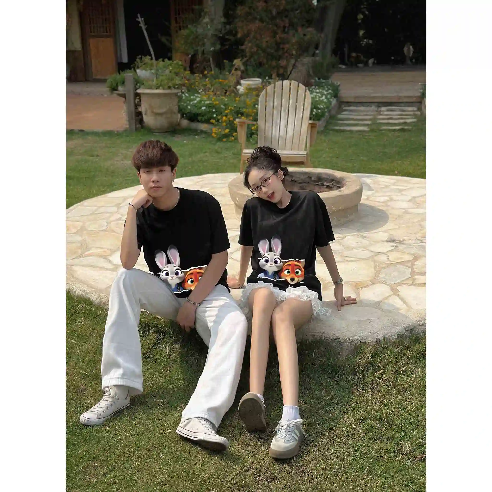 Áo thun couple form rộng Miucho vải cotton thoáng mát dày dặn hoạt hình Zootopia 2813_thumbnail_2