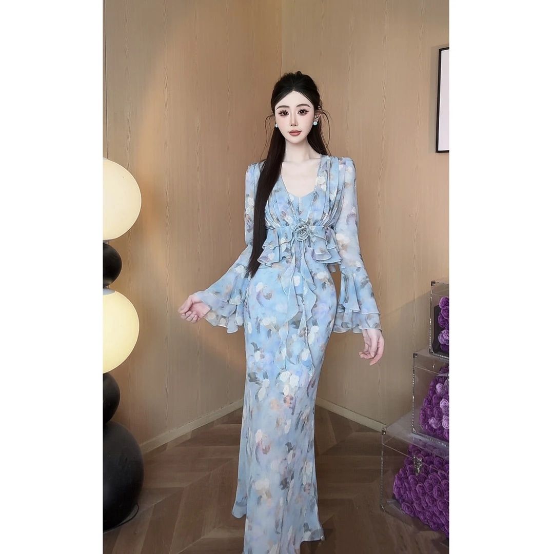 Váy Voan hoa dài tay