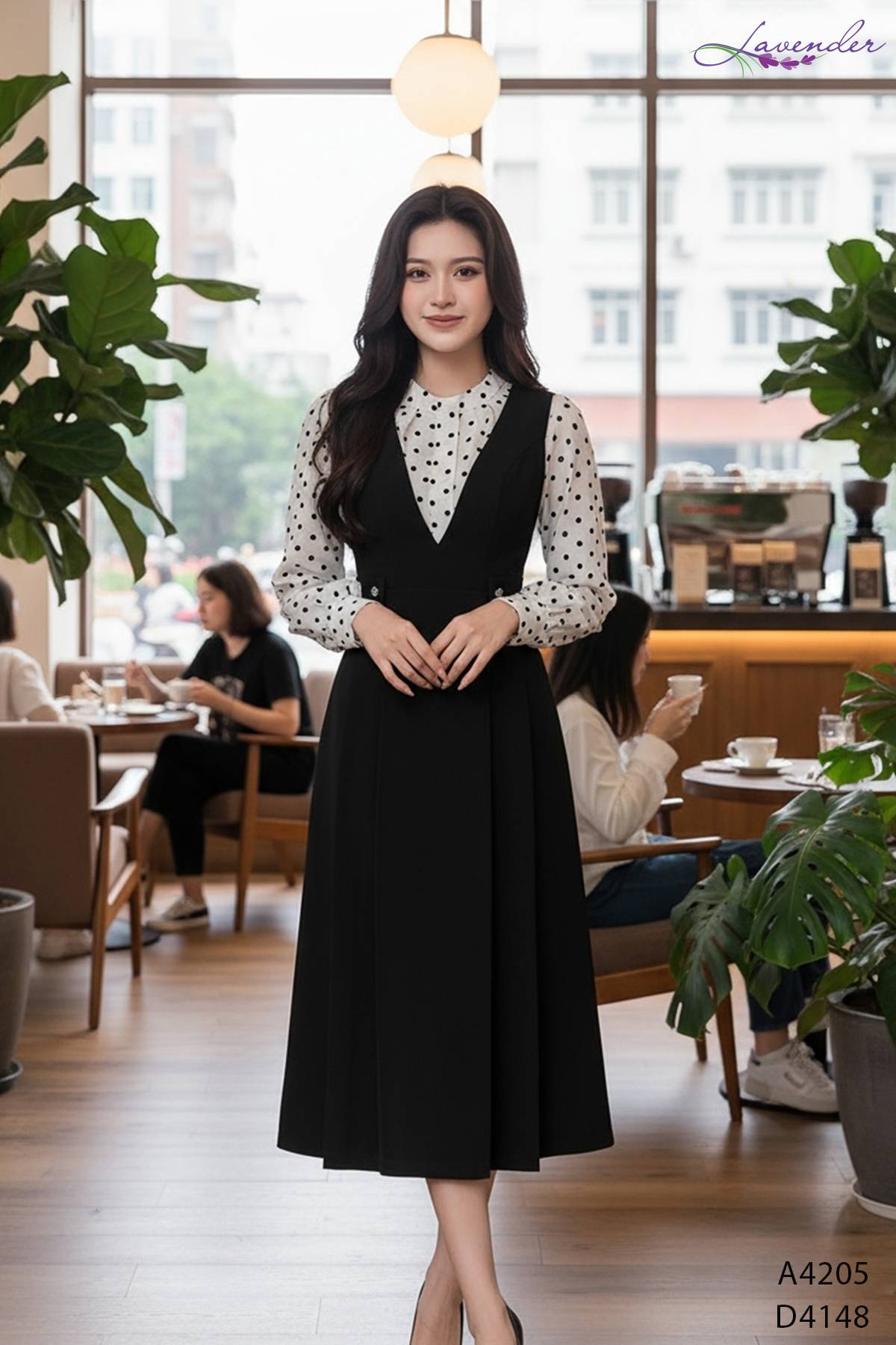 Áo sơ mi trắng tay dài chấm bi đen A4205_thumbnail_3