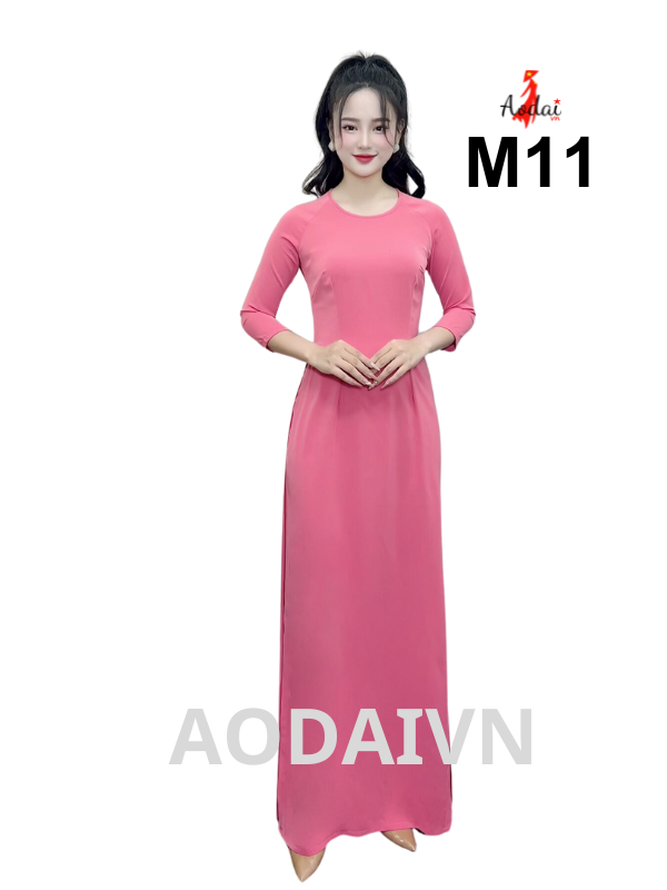 M11 Áo dài lụa Mỹ màu hồng vỏ đỗ cổ tròn tay lỡ