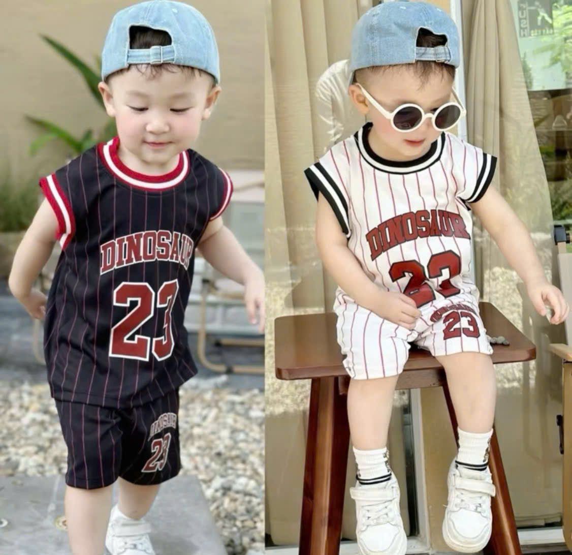 T07 SET 2 BỘ BA LỖ SỌC PHỐI VIỀN DINOSAUR SỐ 23 ĐEN TRẮNG- A100.186