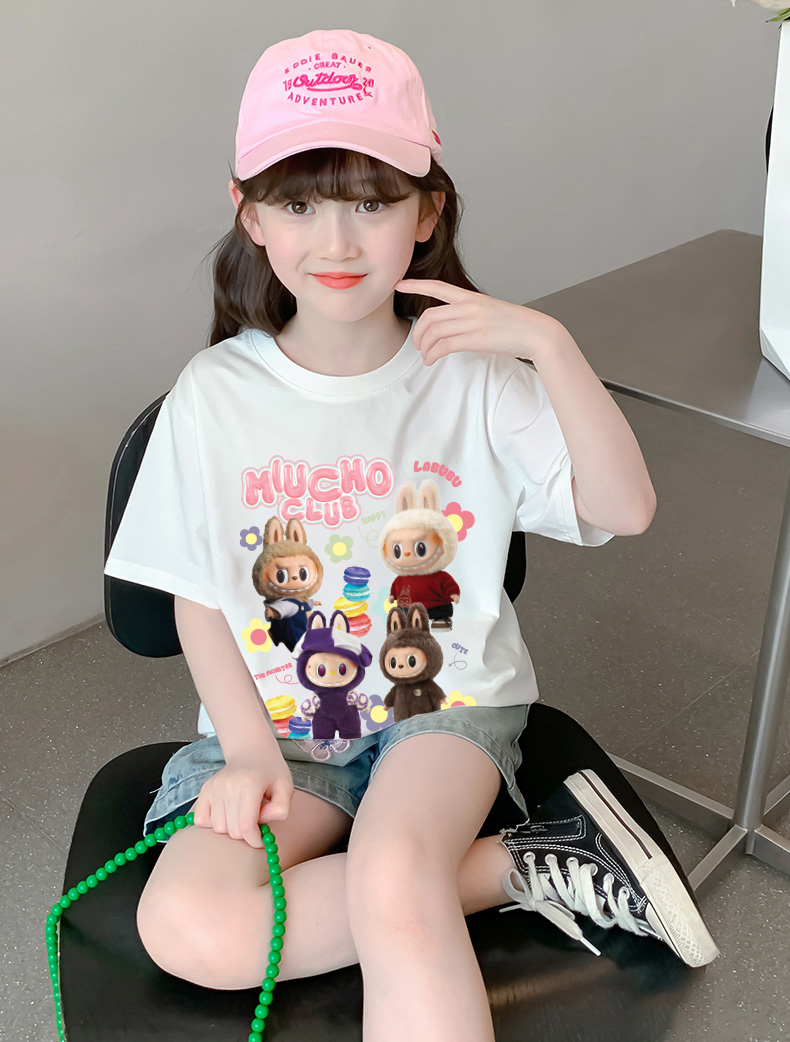 Áo thun bé gái labubu dễ thương nhiều màu sắc AED1464 Miucho Kid vải cotton thoáng mát cổ tròn in graphic_thumbnail_3