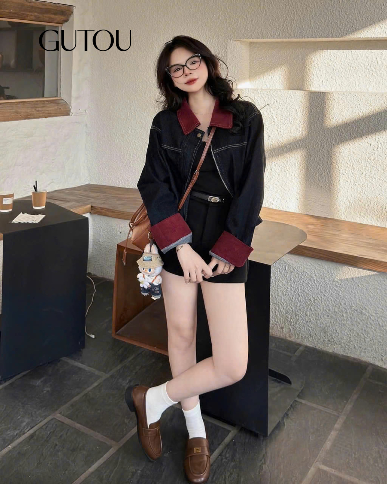 [GUTOU] Áo Khoác Jean Denim Phối Màu Cá Tính